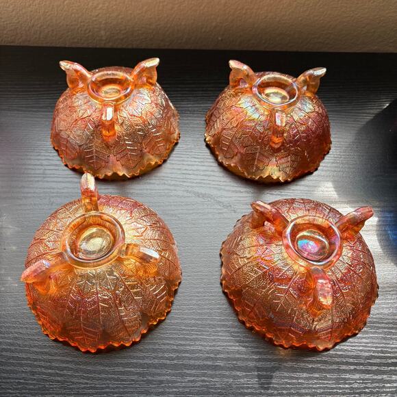Vtg Lot of 4 Fenton "Leaf Tiers" Bowls Footed Carnival Glass Marigold Berry Bowl - Picture 4 of 9